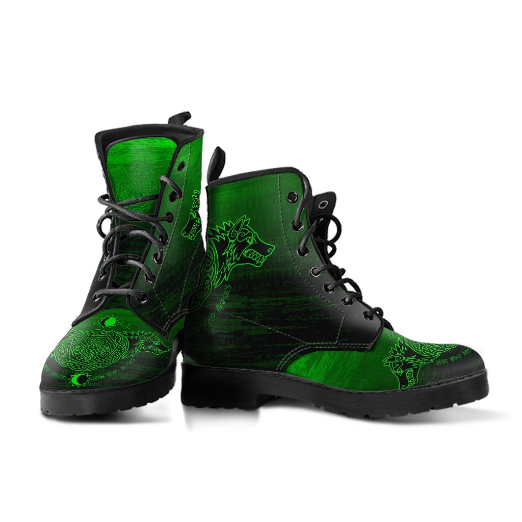 Viking Leather Boots Skoll And Hati Green