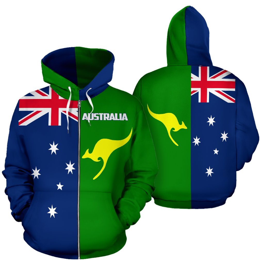 Zip Hoodie - Aus Flag Hoodie Kangaroo Southern Cross