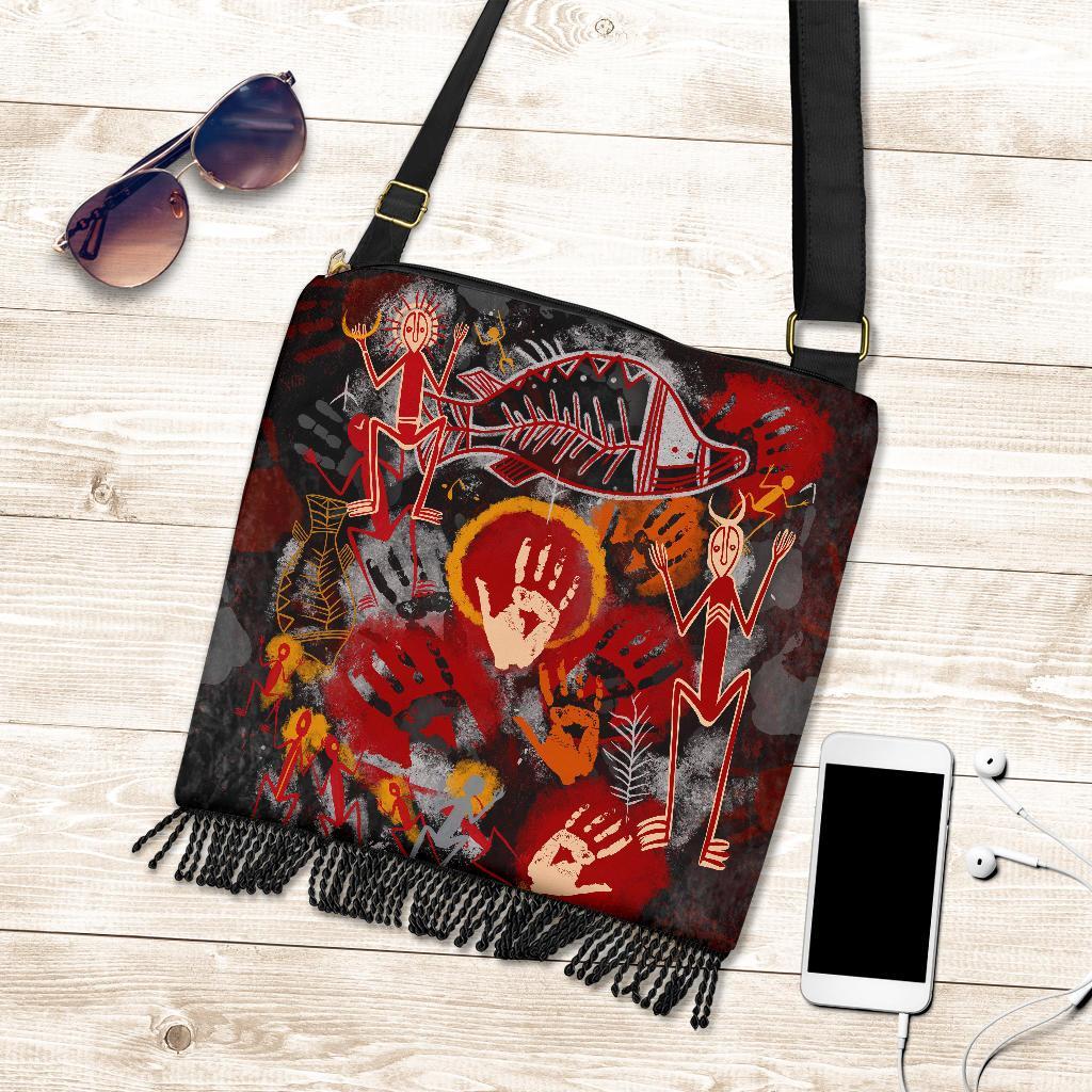 Aboriginal Boho Handbag - Indigenous Fish Hand Art