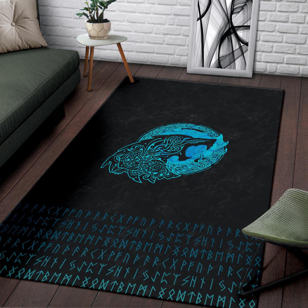 Viking Style Area Rug - Fenrir Wolf Cyan