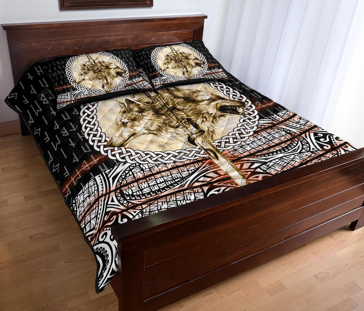 Viking Quilt Bedding Set Wolf and Viking Tattoo 3D