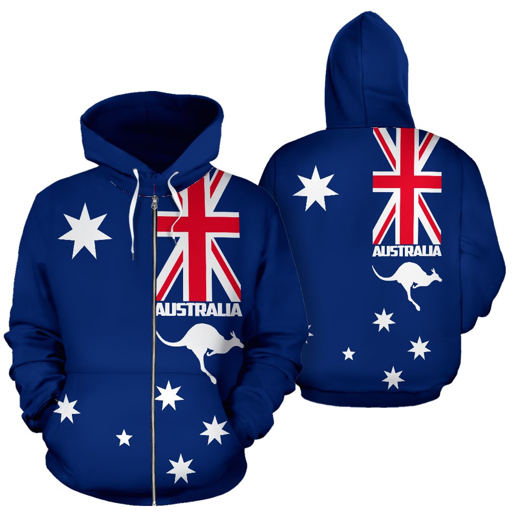 Zip Hoodie - Kangaroo Hoodie Australian Coat Of Arms