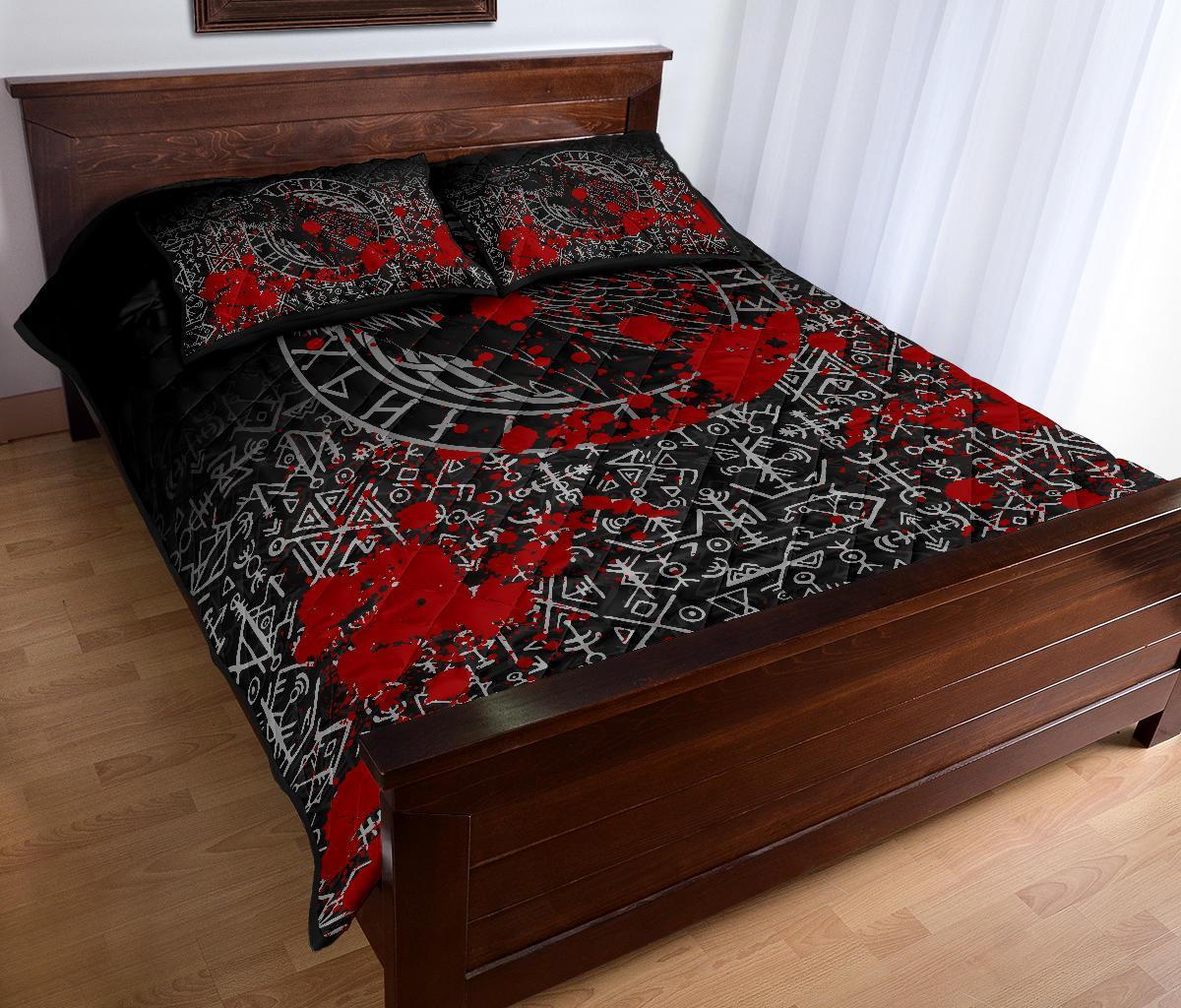 Viking Quilt Bedding Set Odin Raven Rune Futhark Blood