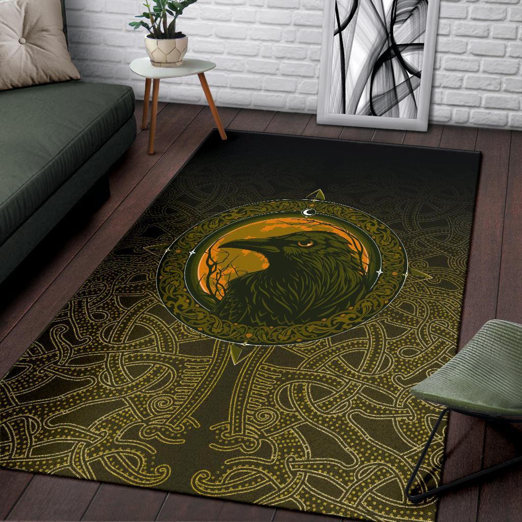 Viking Area Rug Ethnic Odin Raven Gold