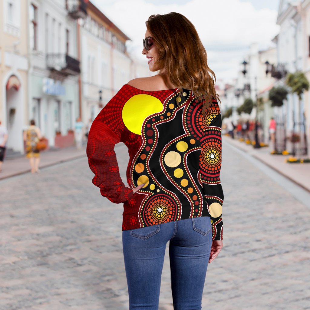 (Custom) Women's Off Shoulder Sweater Australia Aboriginal Lives Matter Flag