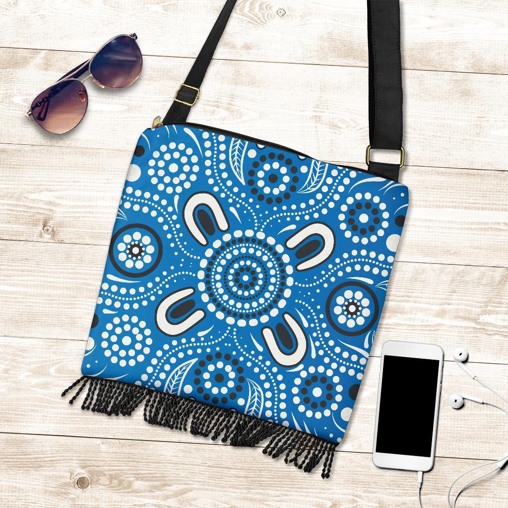 Boho Handbag - Indigenous Circle Dot Painting Blue Color