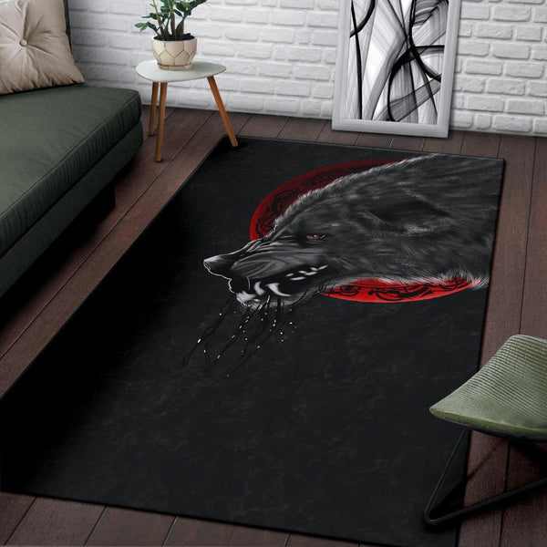 Viking Area Rug Wolf And Blood Moon