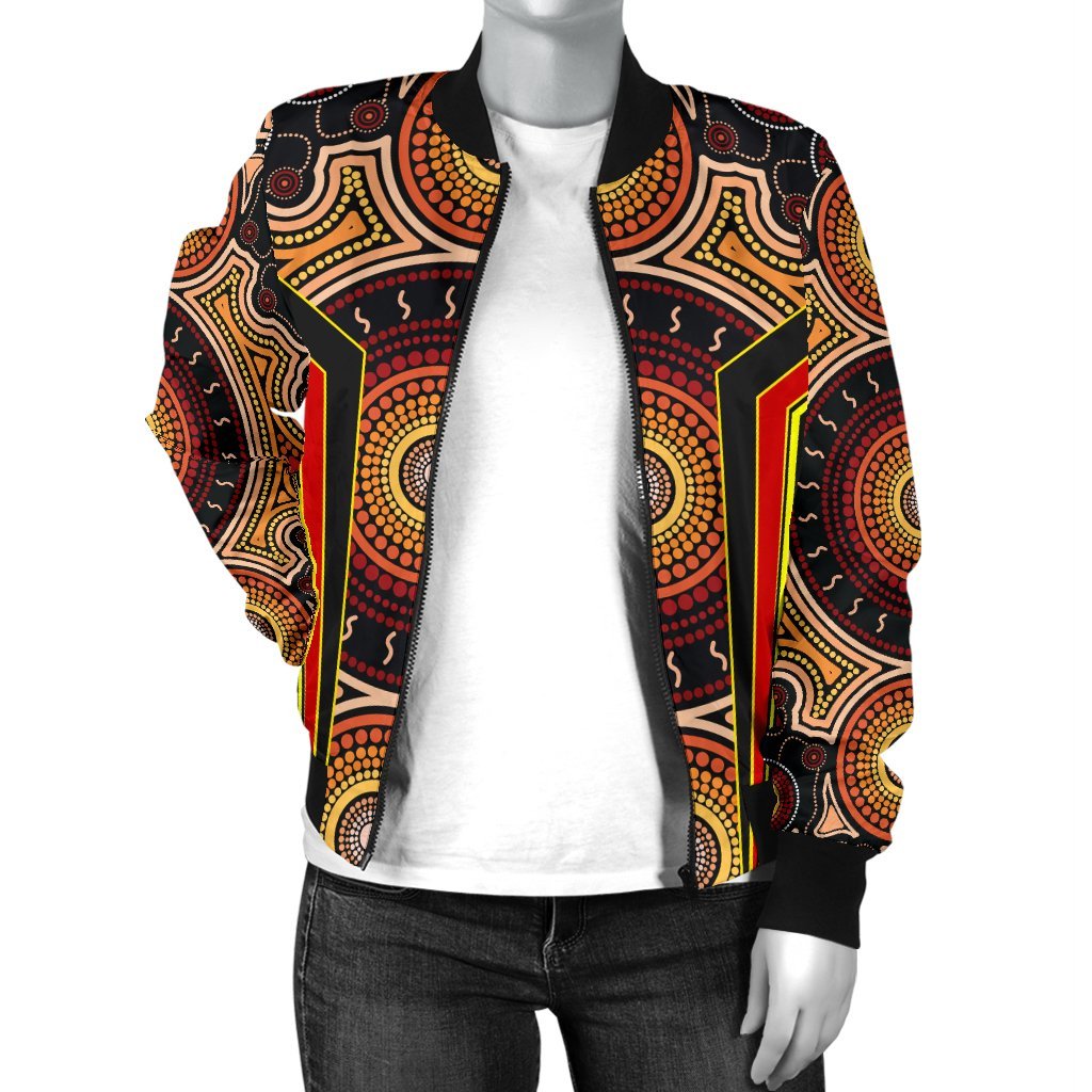Women Bomber Jacket - Aboriginal With Dot Painting Art