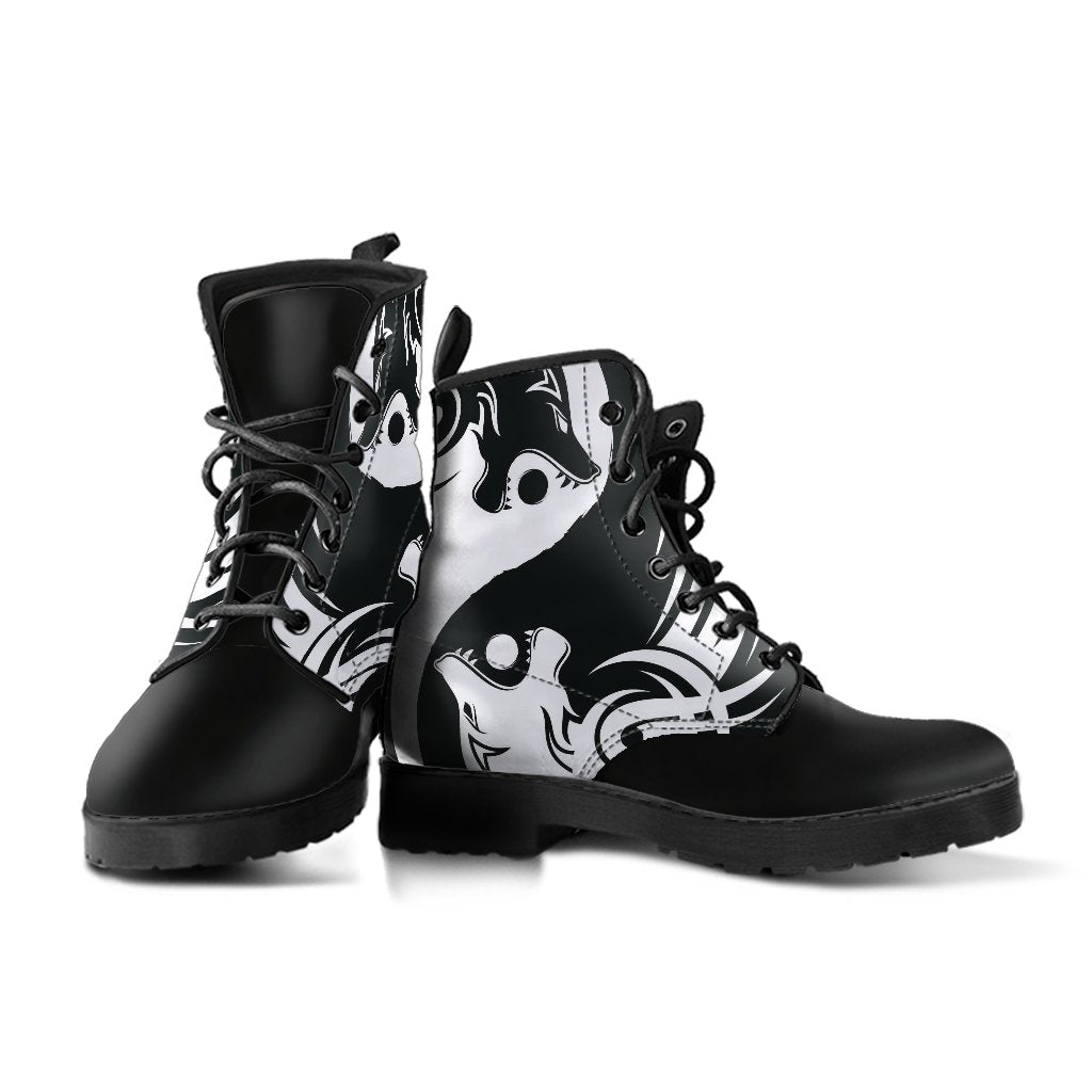 Viking Leather Boots Bomber Ying Yang Wolf