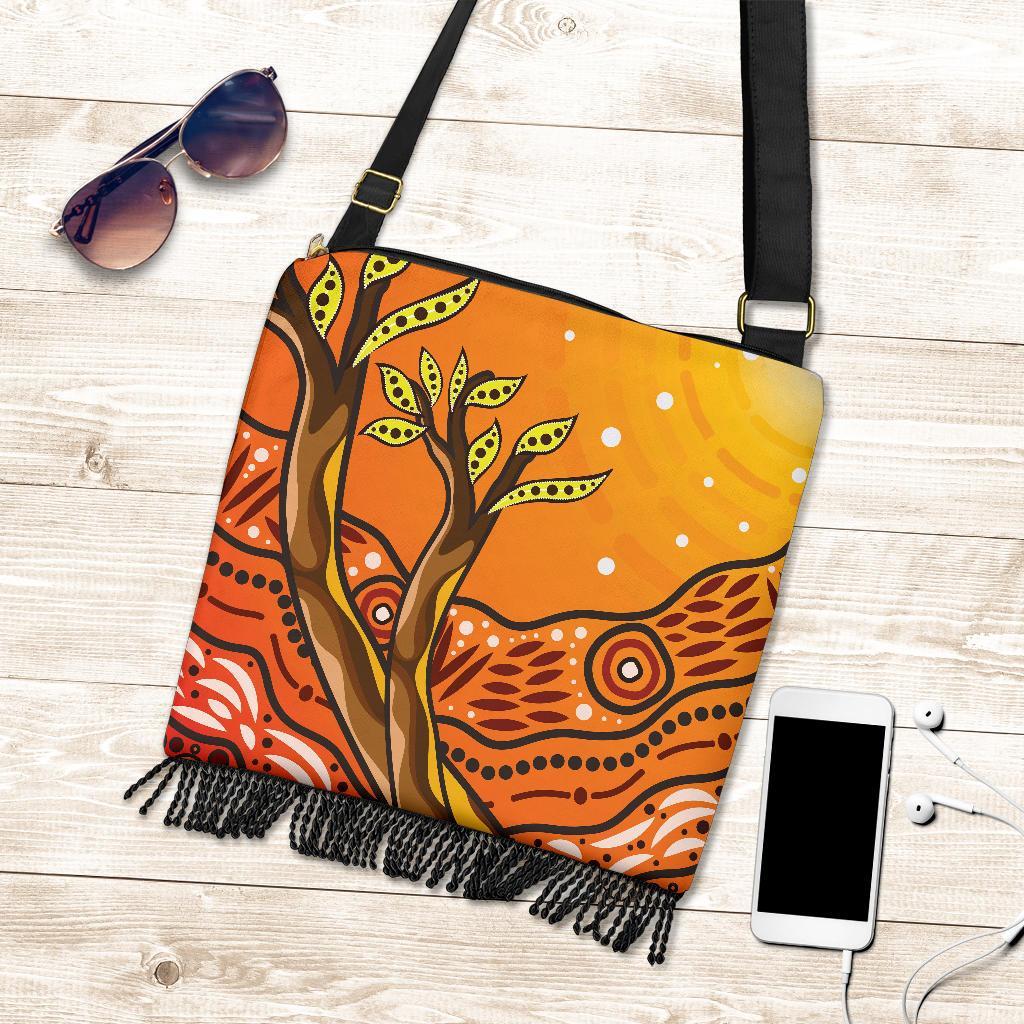 Aboriginal Boho Handbag - Tree On The Hill