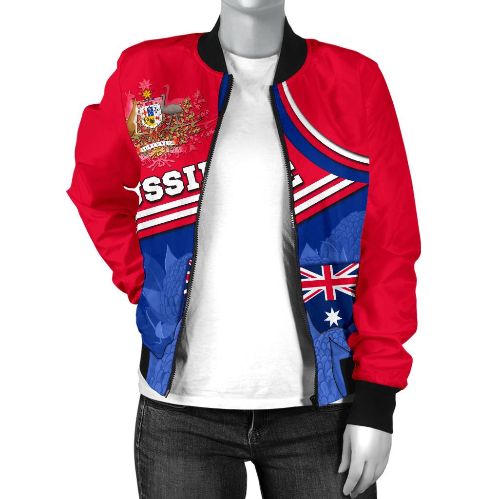 Women Bomber Jacket - Aus Flag and Coat of Arms Jacket Waratah Flowers