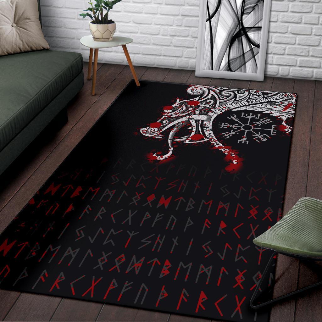 Viking Area Rug Dragon and Vegvisir Blood Tattoo