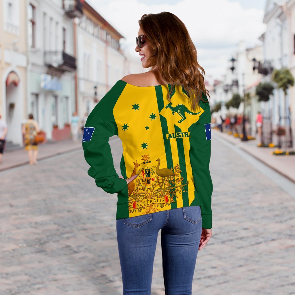 (Custom) Women's Off Shoulder Sweater - Australia Kangaroo Sign National Color