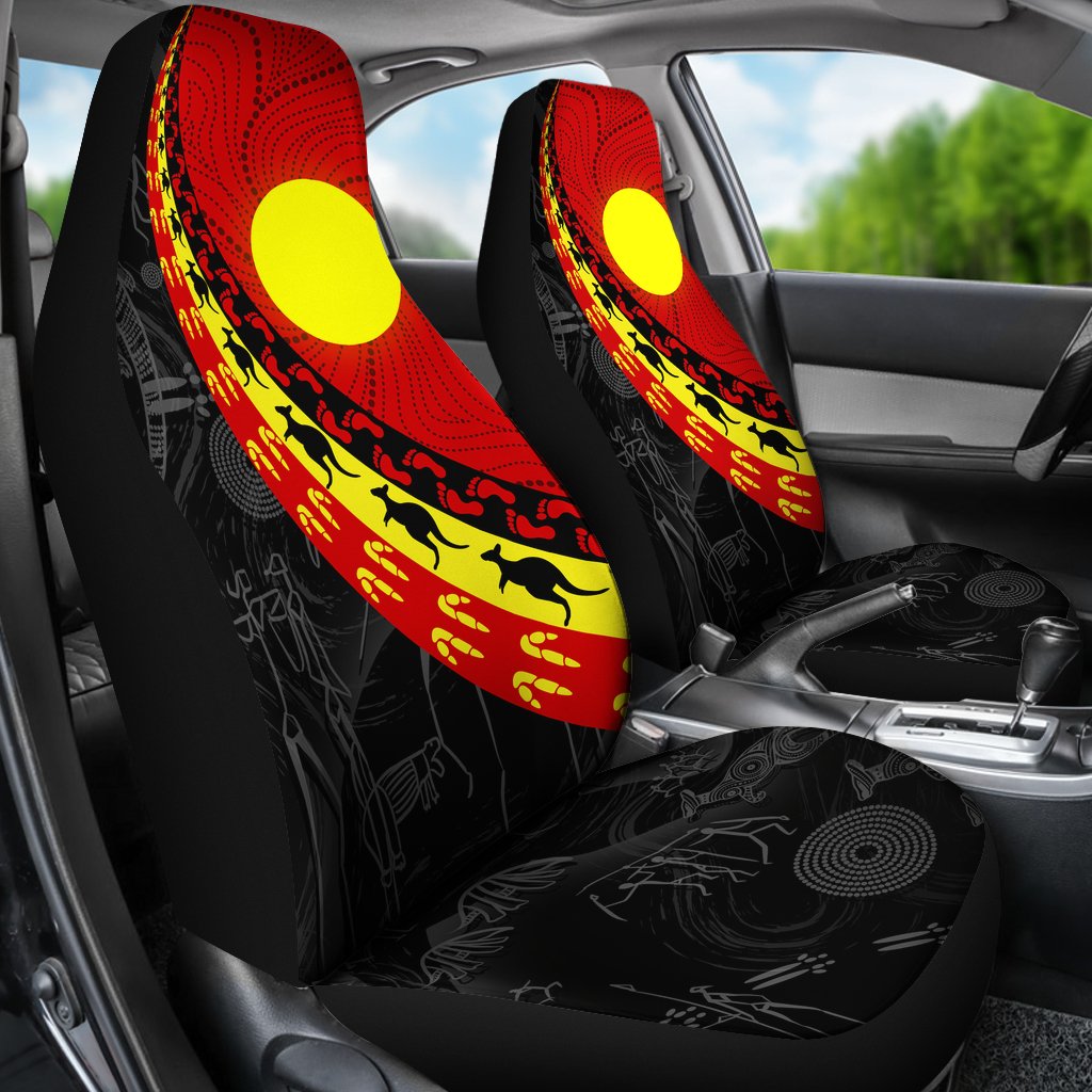 Aboriginal Car Seat Cover - Indigenous Flag Circle Dot Painting
