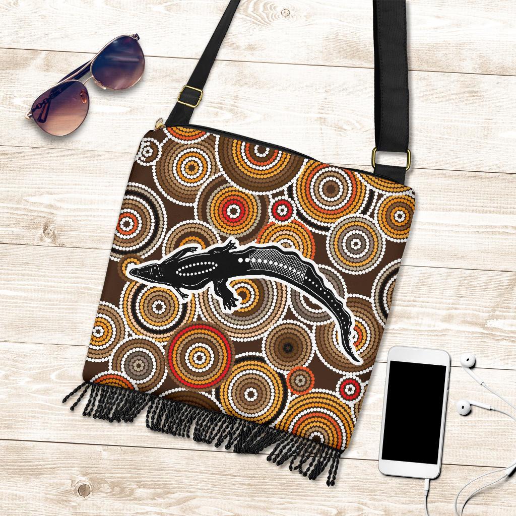 Crossbody Boho Handbags - Aboriginal Dot Painting Bag Croco