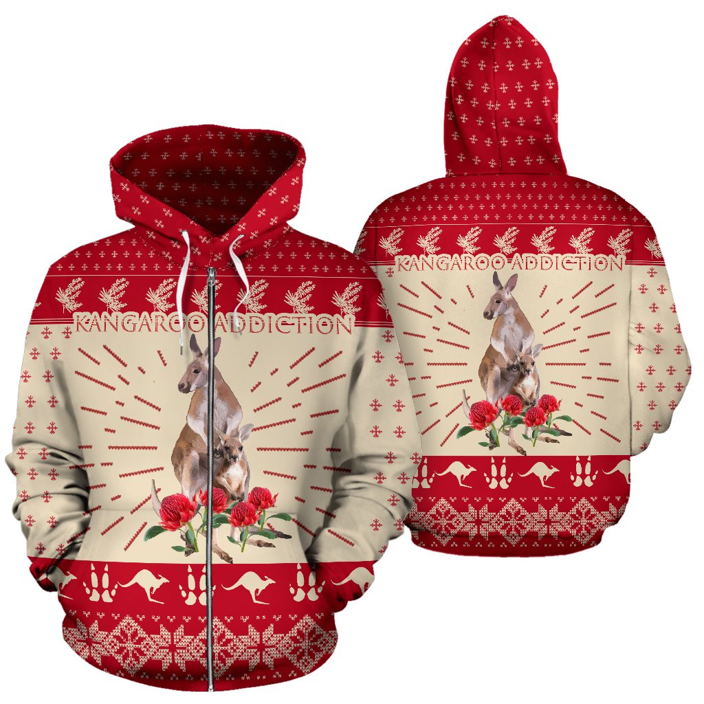 Christmas Zip Hoodie - Kangaroo Hoodie Waratah Flowers