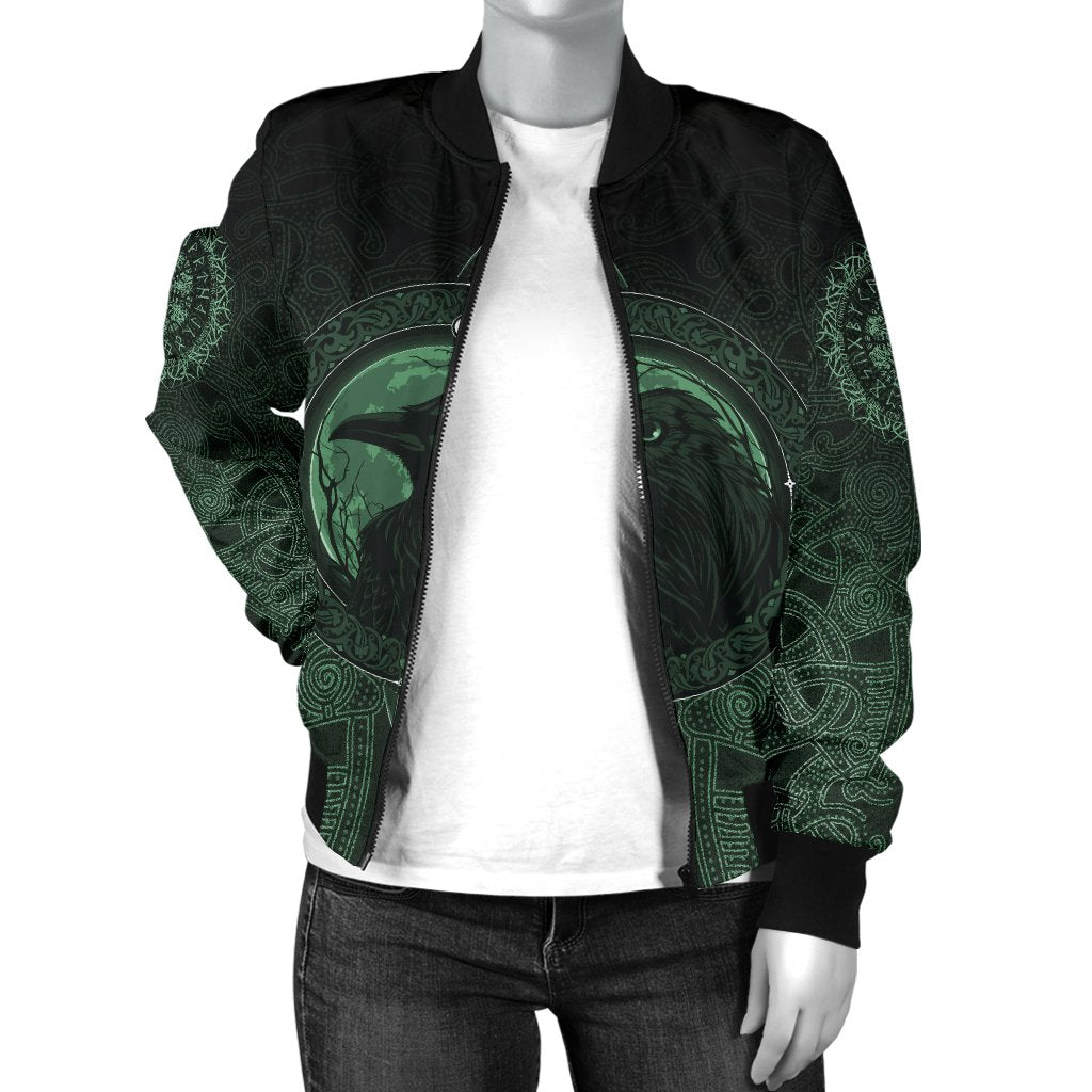 Viking Bomber Jacket Ethnic Odin Raven Green Style Ver02