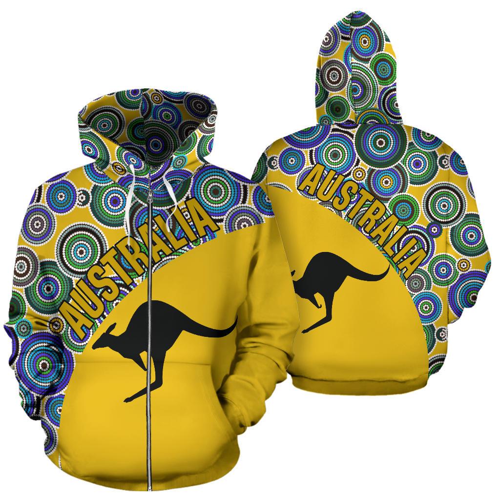 Aboriginal Zip Hoodie - Kangaroo Pattern Circle Dot Painting Ver02