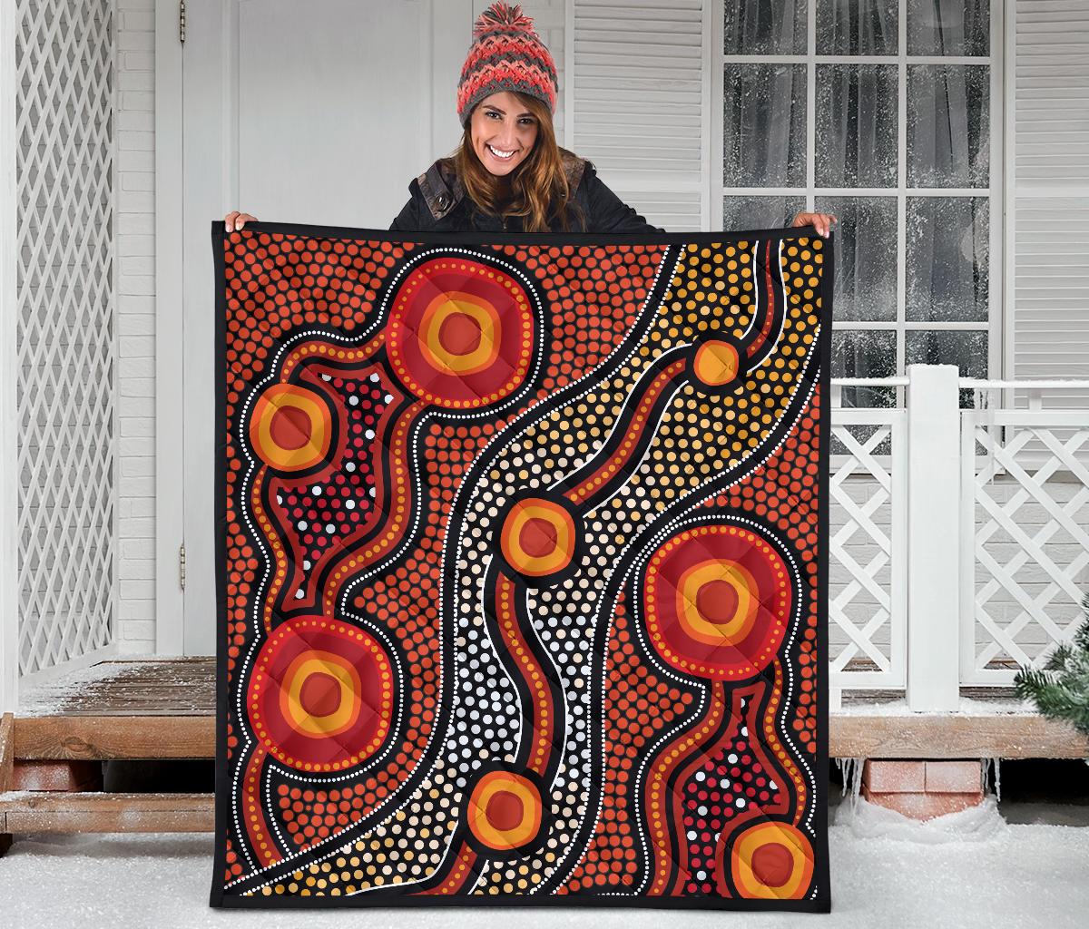 Aboriginal Premium Quilt - Landscape Circle Dot Painting Art