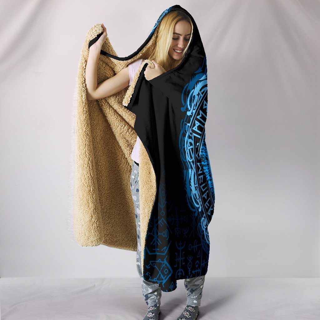 Viking Hooded Blanket Raven Celtic Cyan