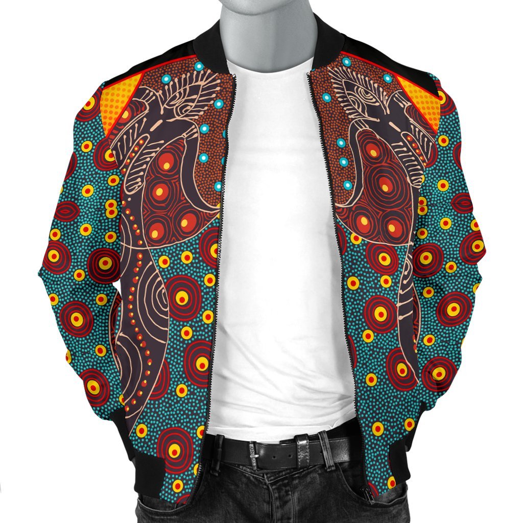 Men Bomber Jacket - Aboriginal Sublimation Dot Pattern Style (Red)