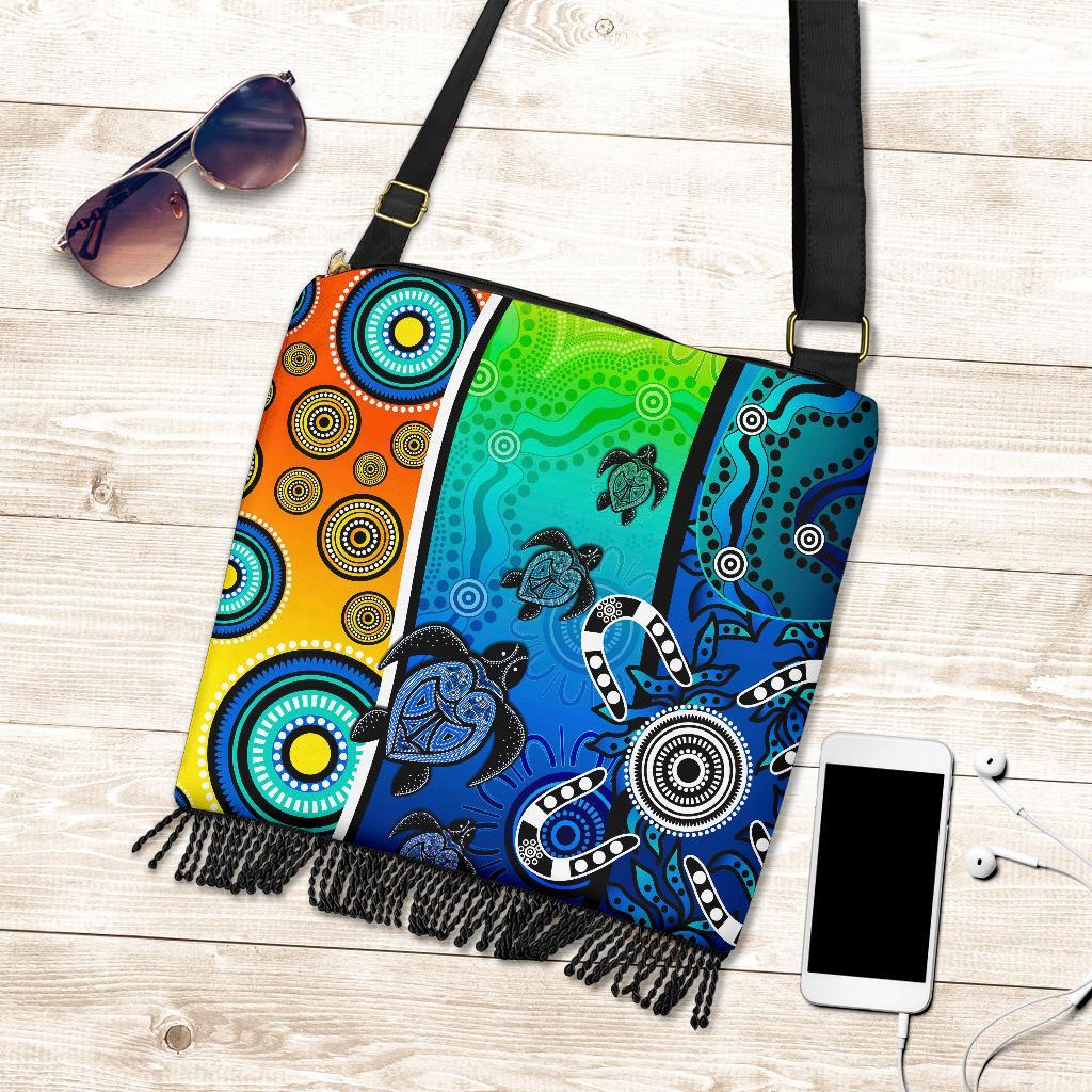 Aboriginal Boho Bags - Indigenous Turtle Dot Painting Art