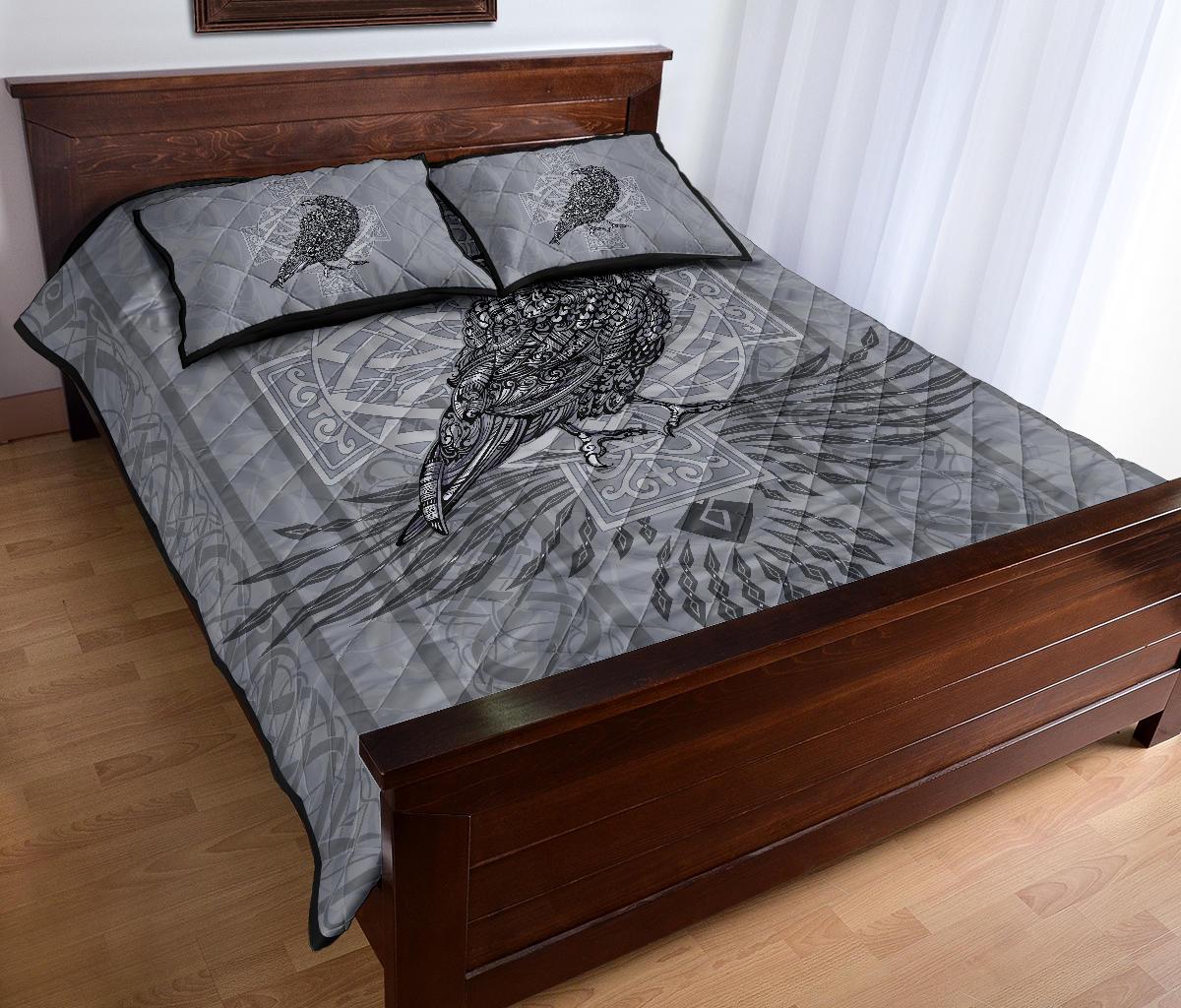 Viking Quilt Bedding Set Odin's Celtic Raven Scandinavian Tattoo