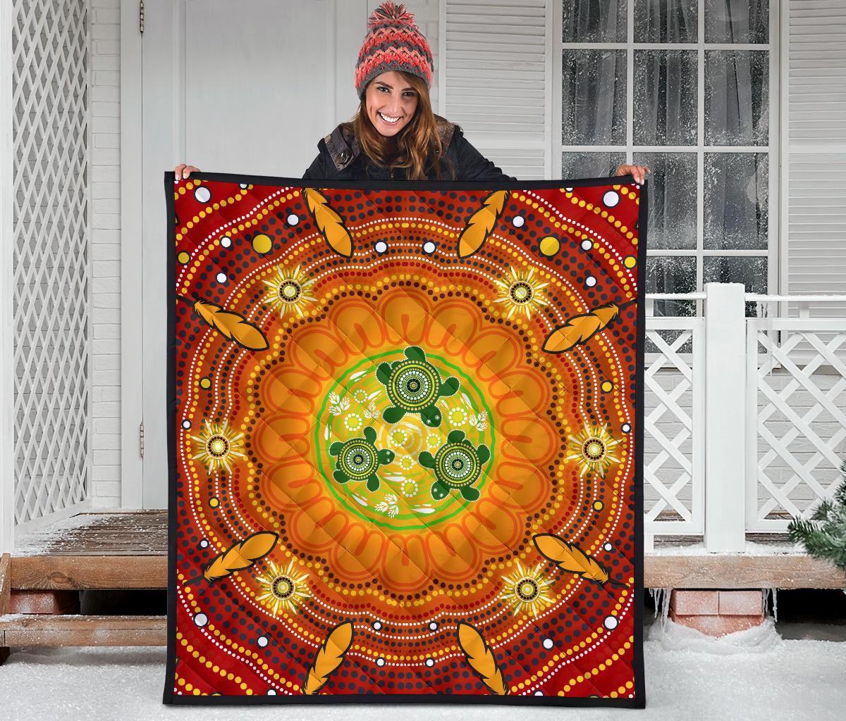 Aboriginal Premium Quilt - Turtle Circle Dot Painting Art