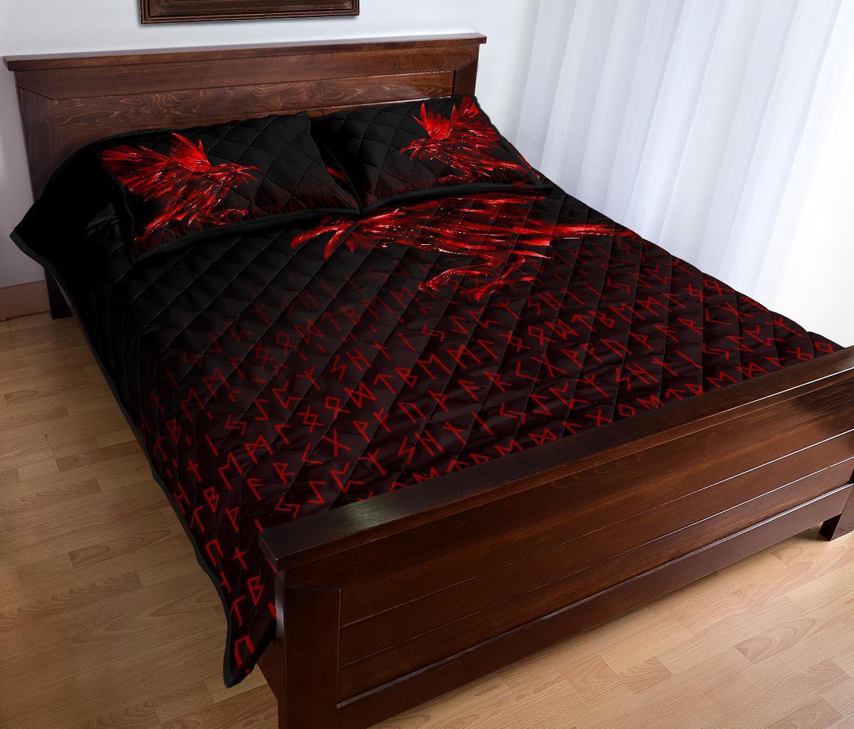 Viking Quilt Bedding Set The Raven Of Odin Rune Red