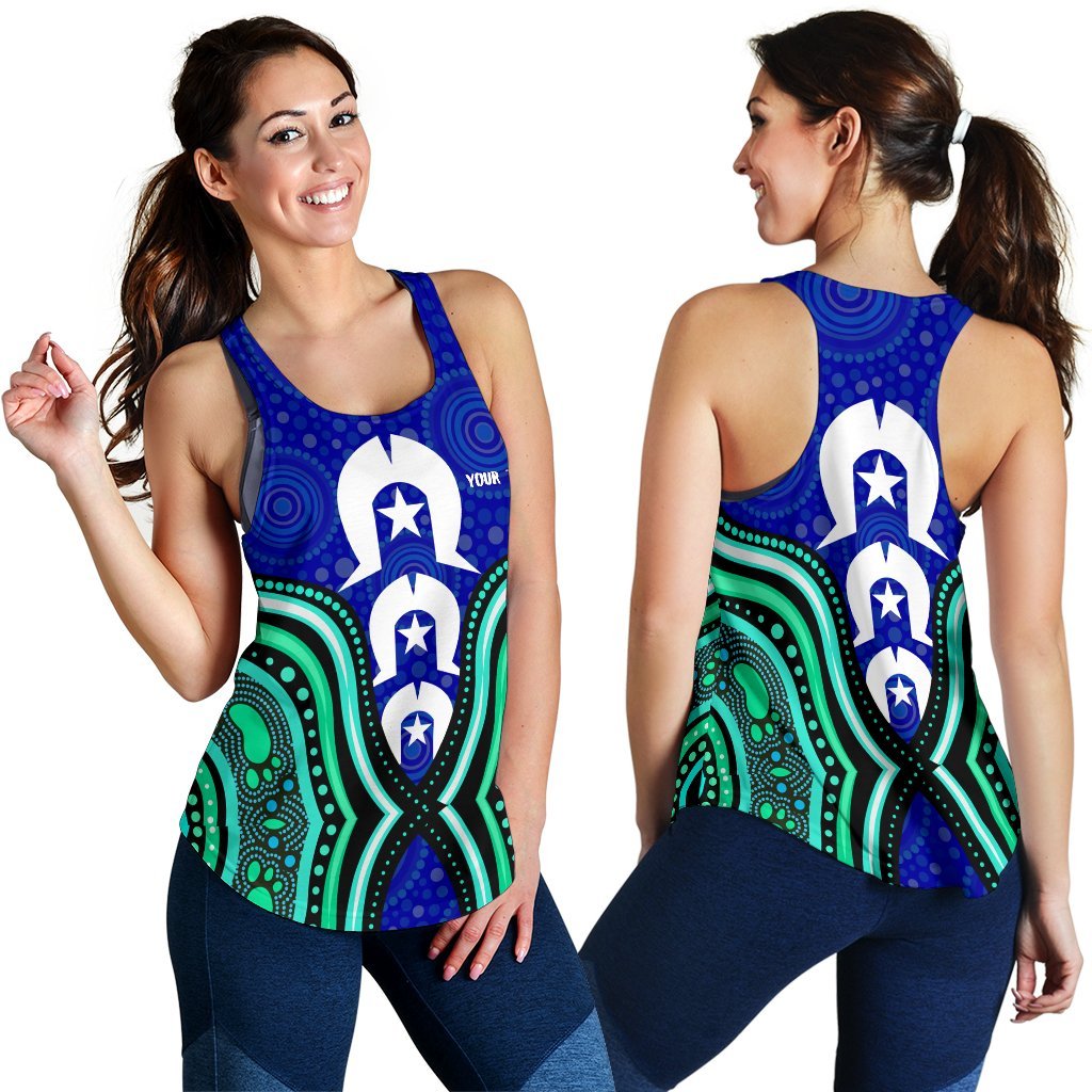 Torres Strait Personalised Women's Racerback Tank - Torres Strait Symbol And Aboriginal Patterns