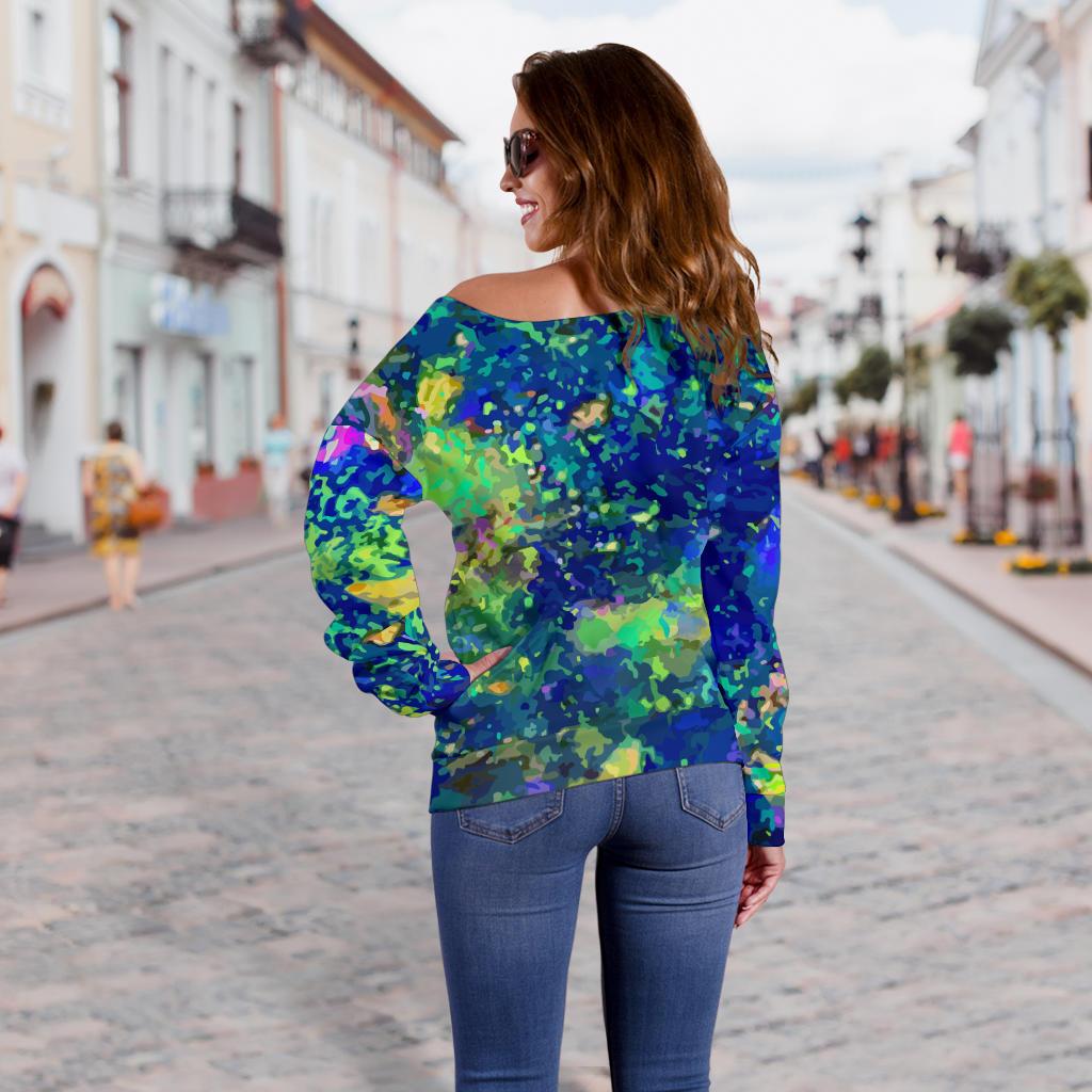 Australia Women's Off Shoulder Sweater - Opal Gemstone Sweater Color Art