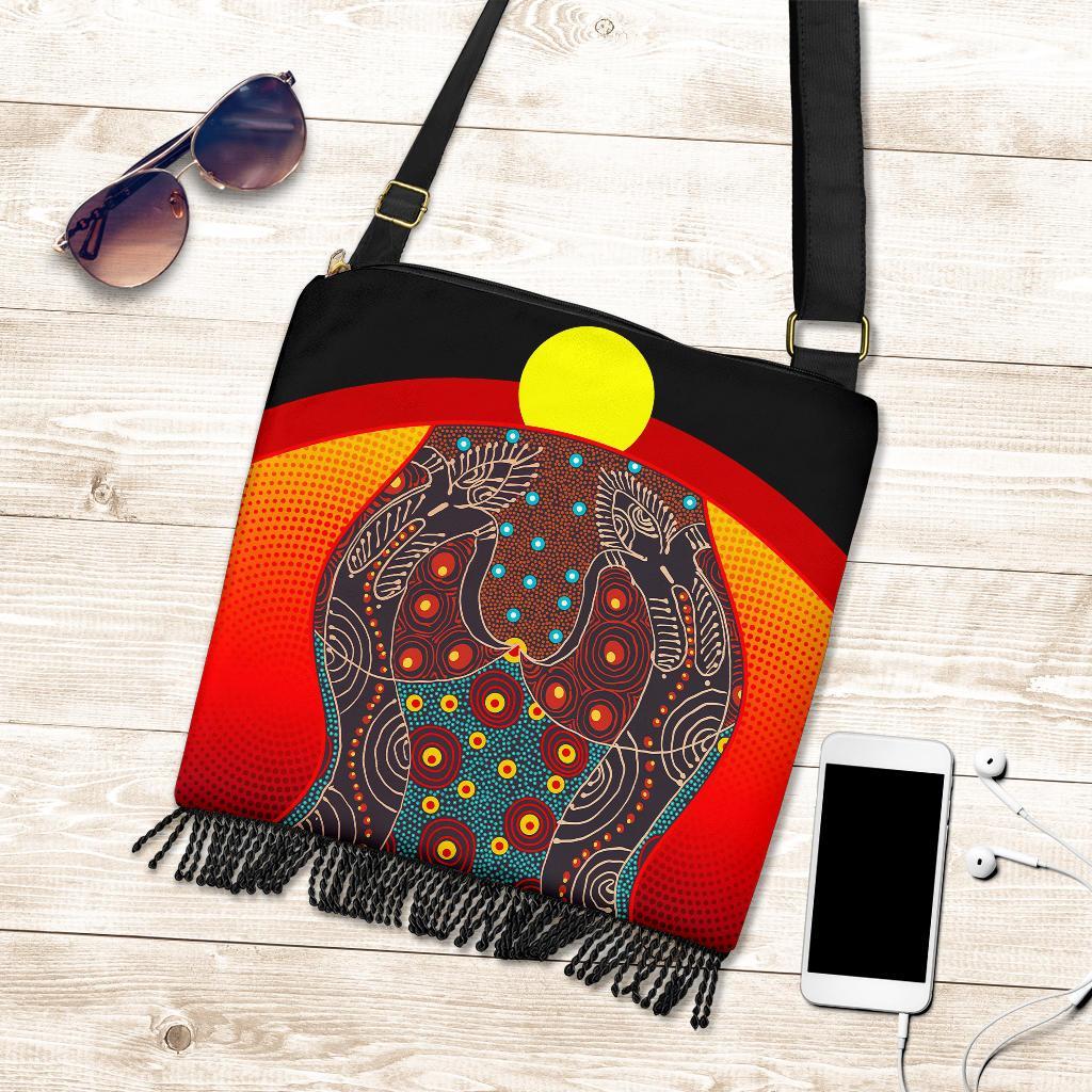 Boho Handbag - Aboriginal Sublimation Dot Pattern Style (Red)