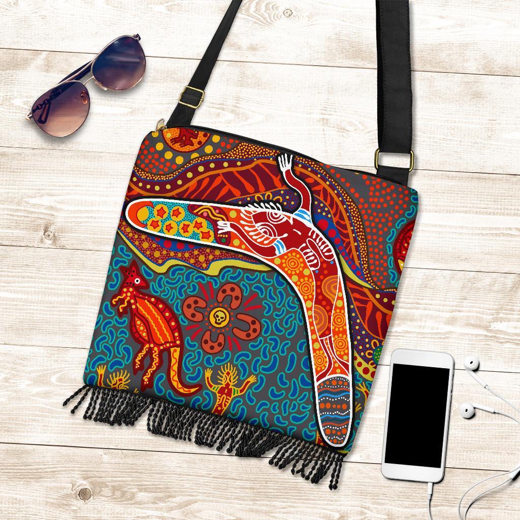 Aboriginal Crossbody Boho Handbag - Indigenous Boomerang