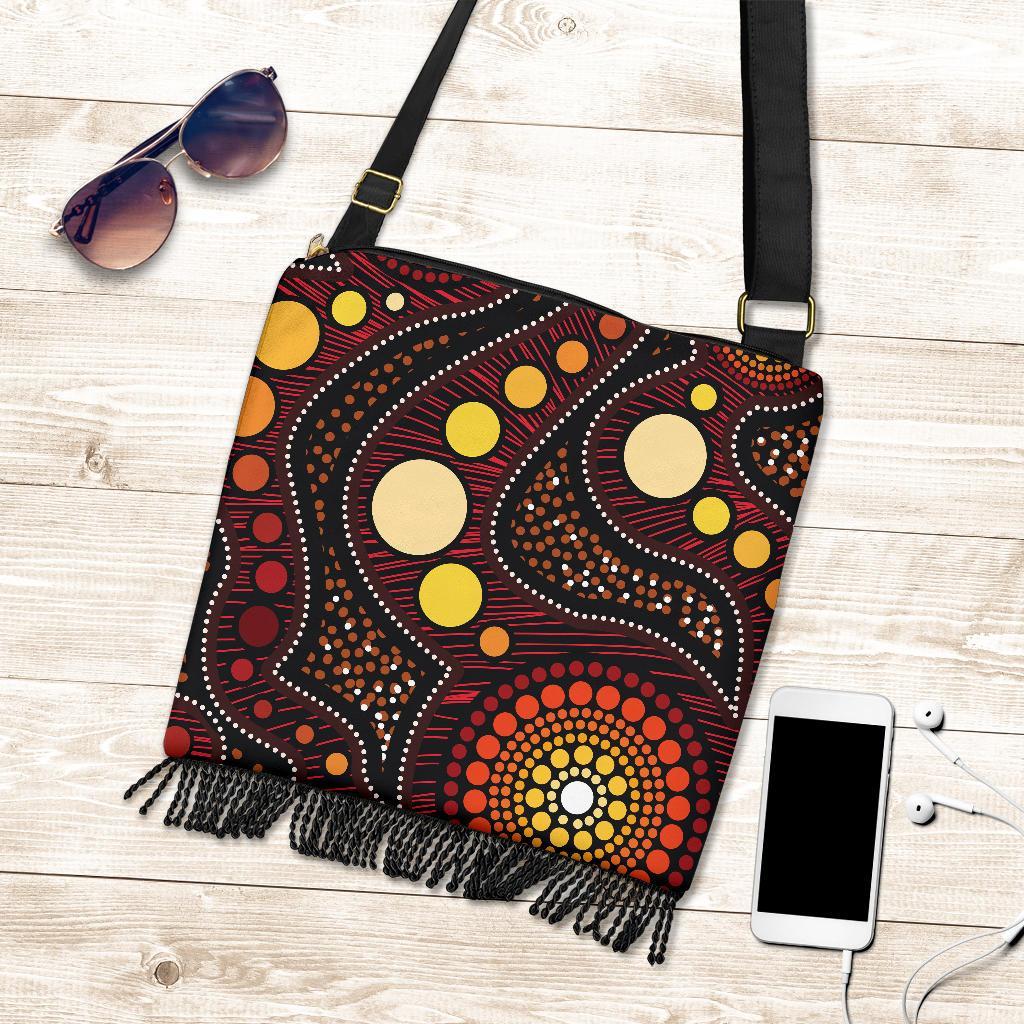 Aboriginal Crossbody Boho Handbag - Aboriginal Art Ver01