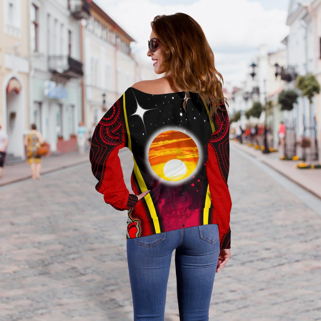 Off Shoulder Sweater - Australian Aboriginal Flags Symbolic Meaning
