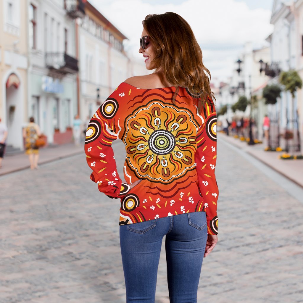Aboriginal Women's Off Shoulder Sweater - Indigenous Art Patterns Ver01