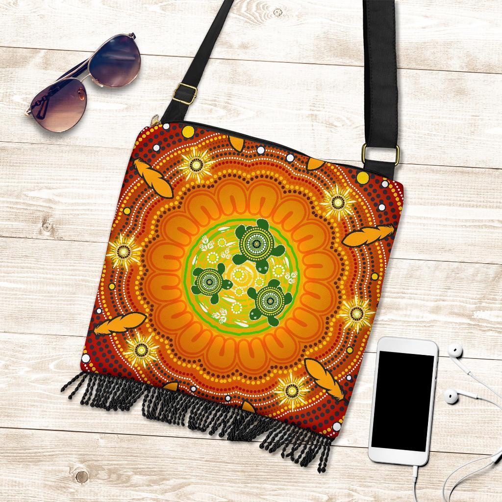 Aboriginal Crossbody Boho Handbag , Turtle Circle Dot Painting Art-