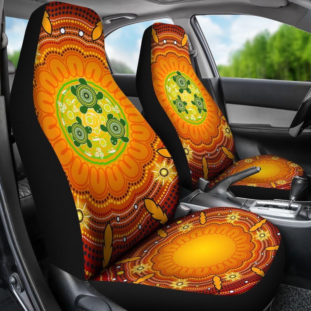 Aboriginal Car Seat Cover - Turtle Circle Dot Painting Art