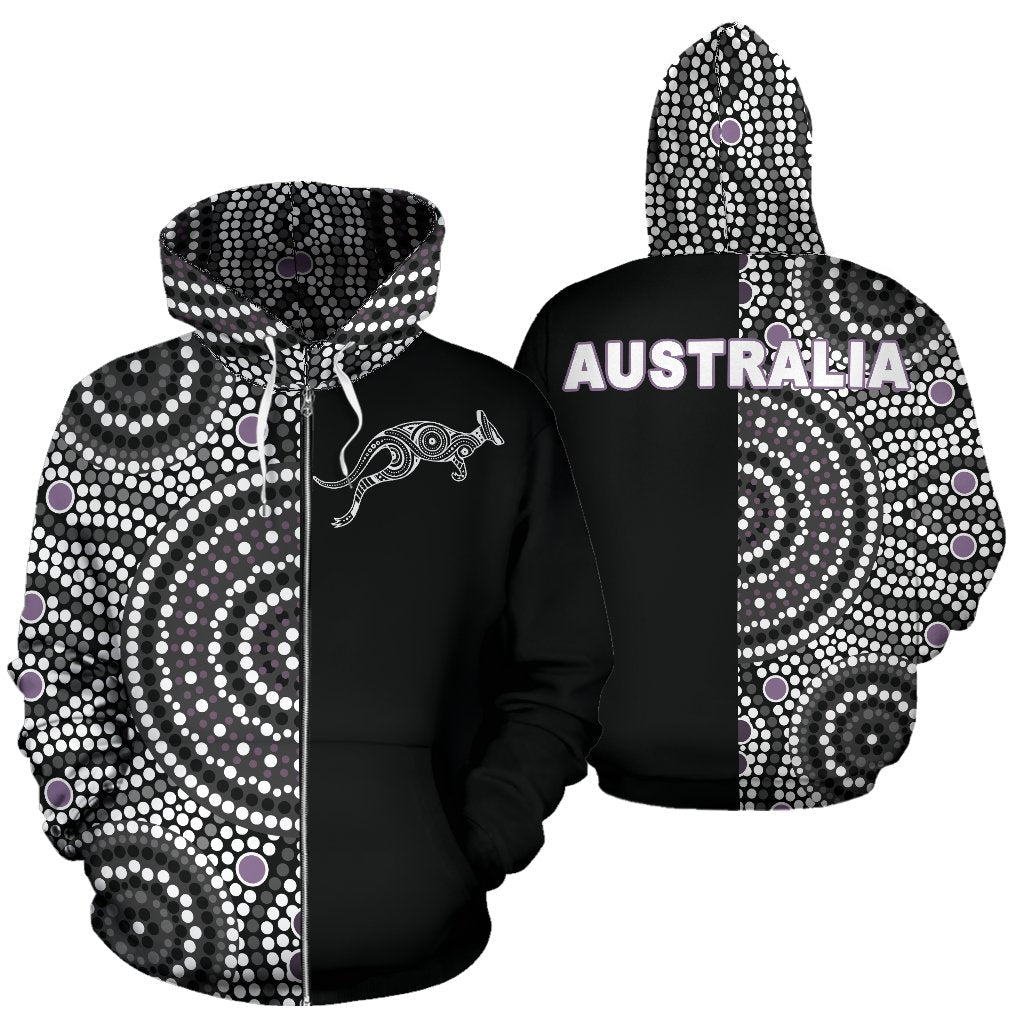 Aboriginal Zip Hoodie - Kangaroo Patterns Circle Dot Painting Ver01