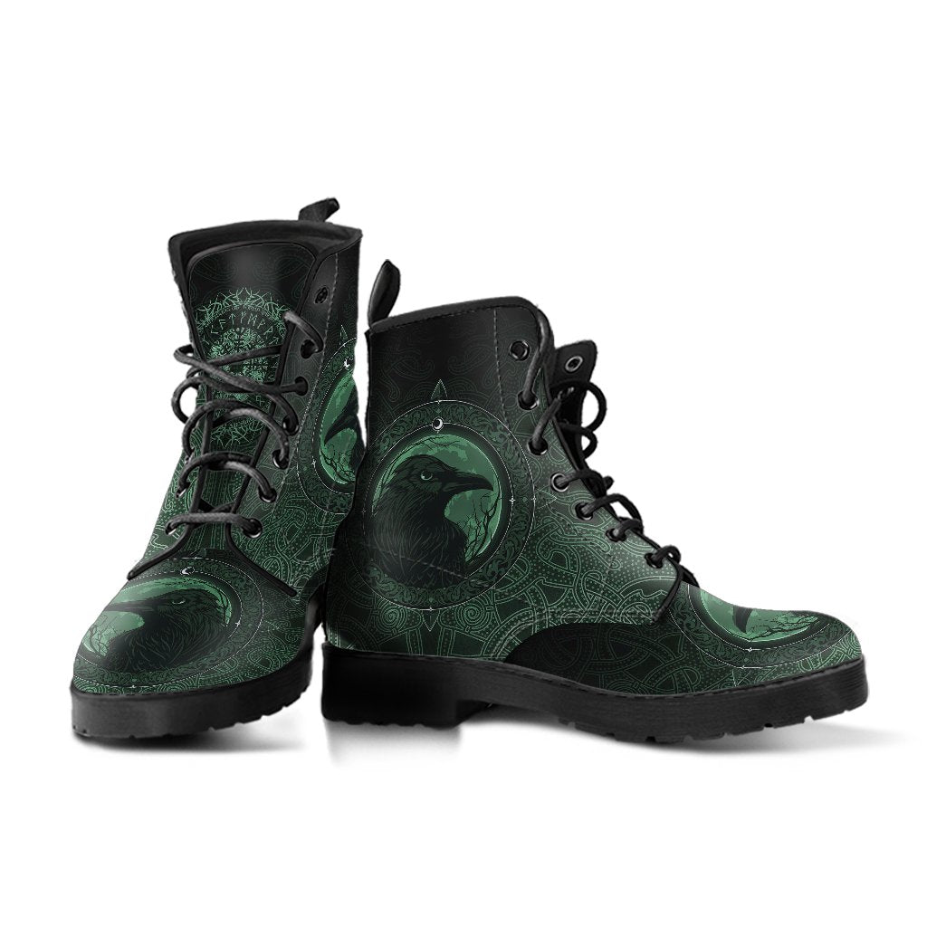 Viking Leather Boots Ethnic Odin Raven Green