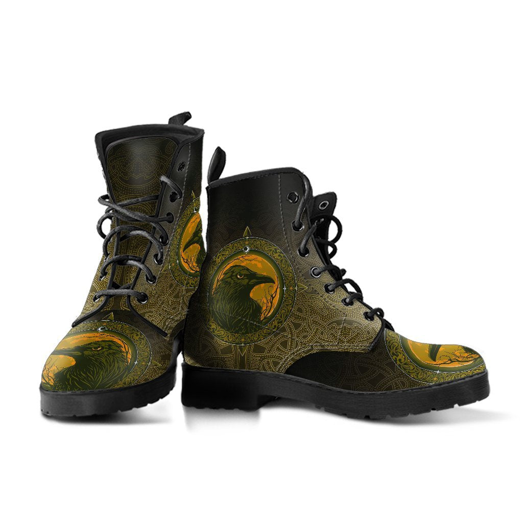 Viking Leather Boots Ethnic Odin Raven Gold