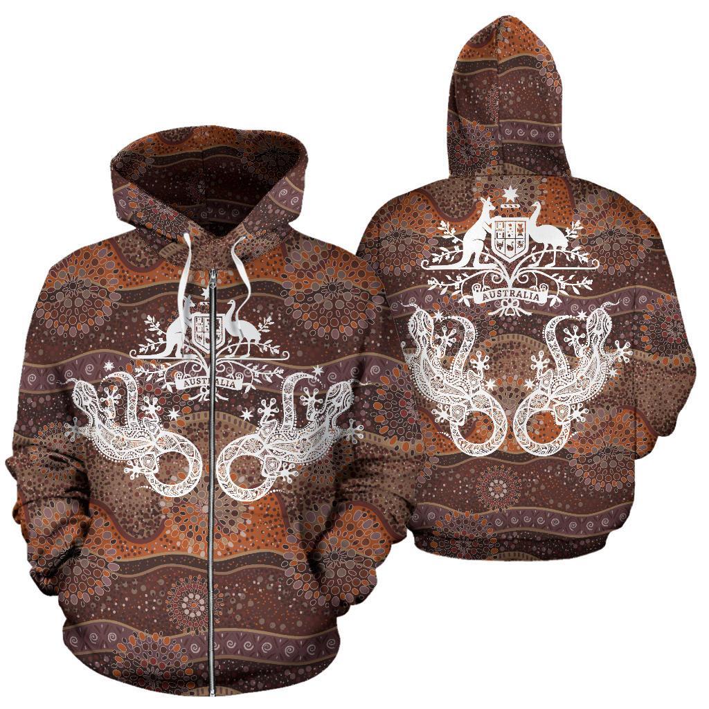 Aboriginal Zip Hoodie - Lizard Patterns Coat Of Arms