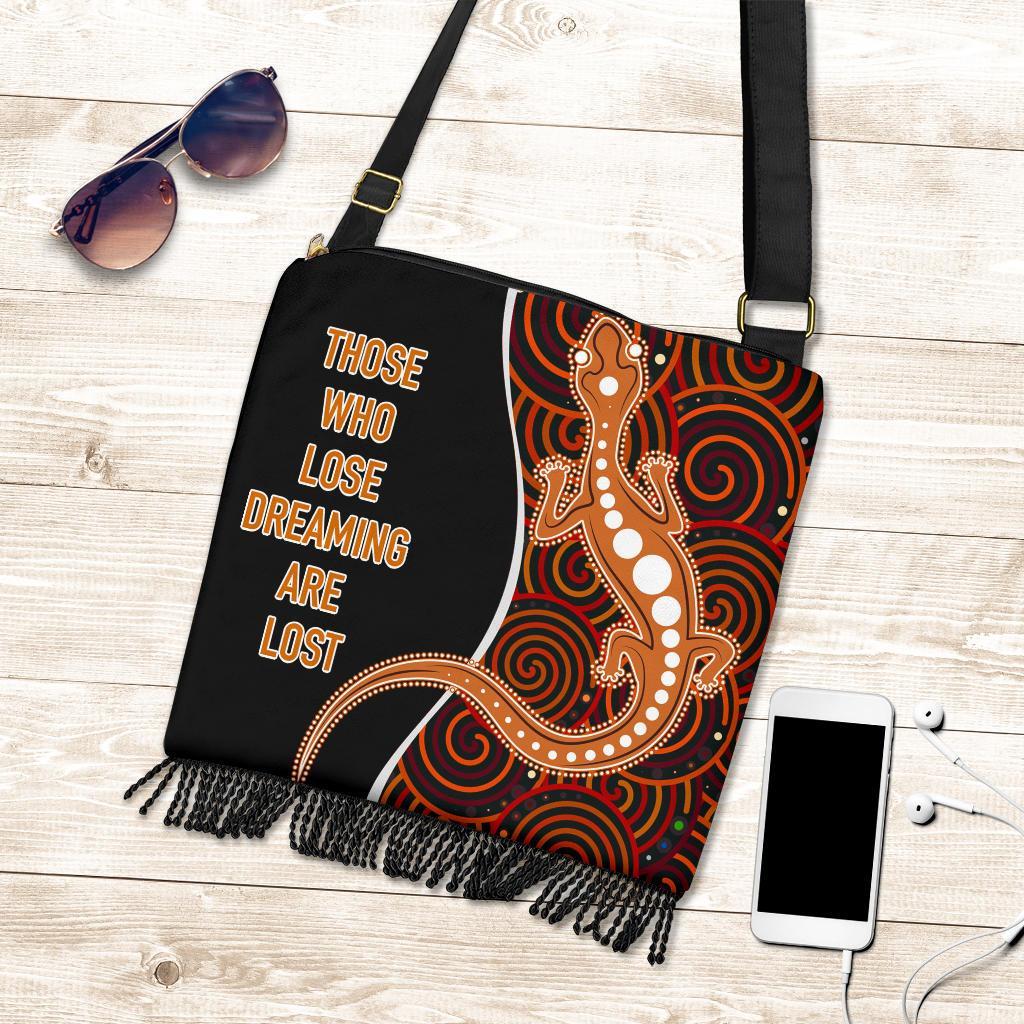 Aboriginal Boho Handbag - Indigenous Lizard Dreaming