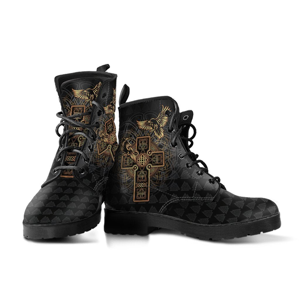 Viking Leather Boots Odin's Celtic Raven Tattoo