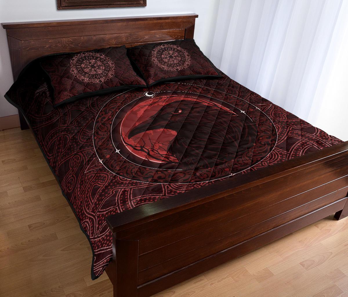 Viking Quilt Bedding Set Ethnic Odin Raven Red