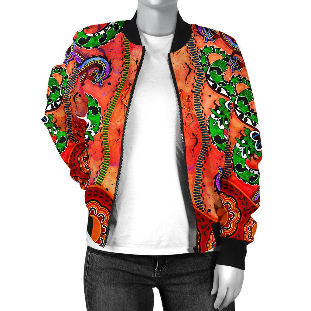 Aboriginal Bomber Jacket - Aussie Indigenous Patterns Orange