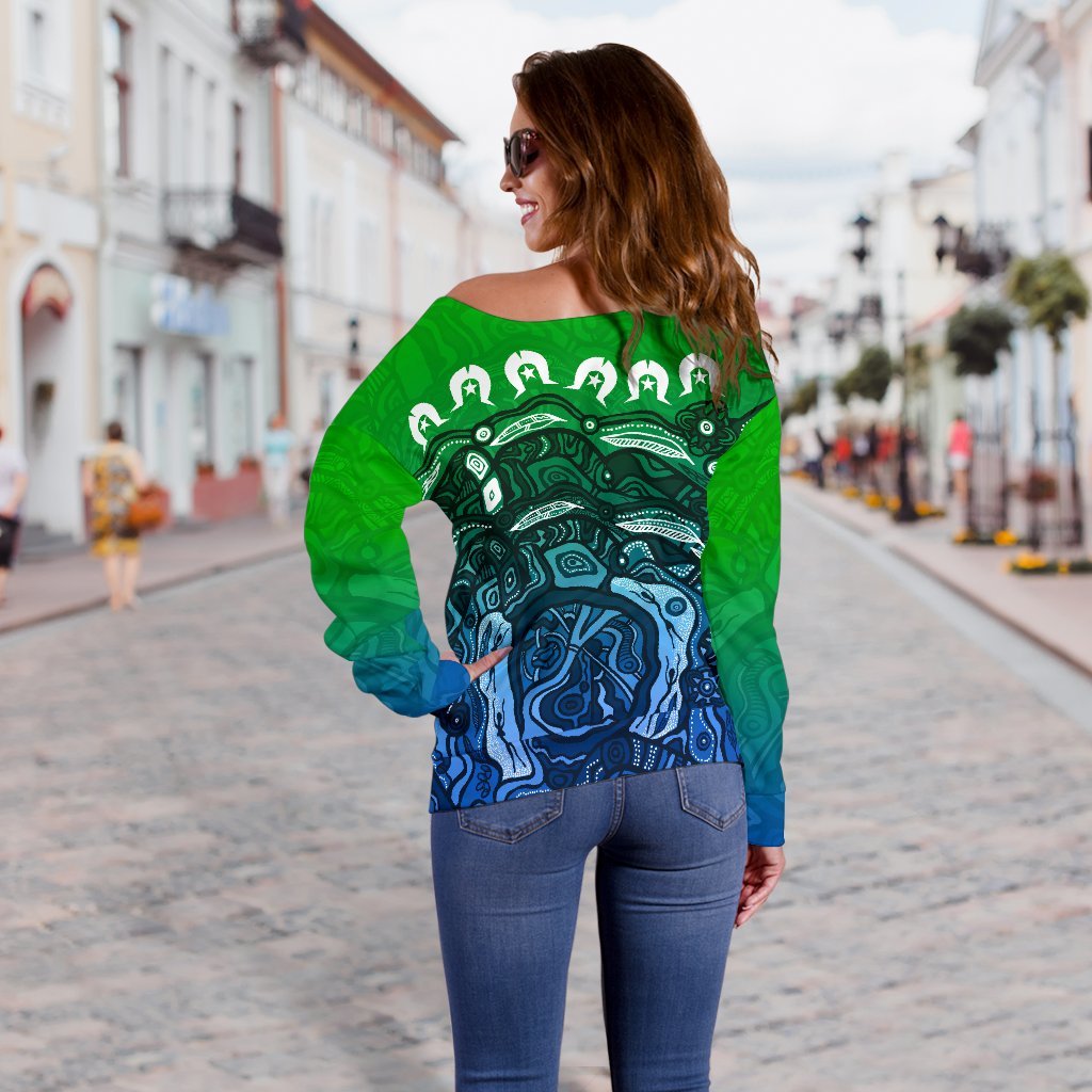 Torres Strait Islands Off Shoulder Sweater - Blue