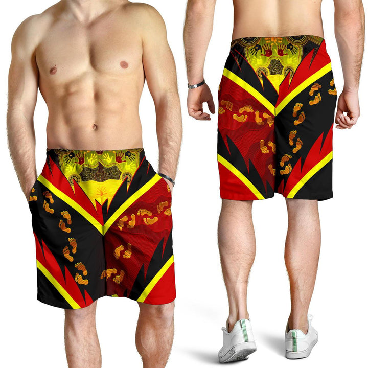 Aboriginal Men's Shorts - Indigenous Flag With Footprint Hand Art – To ...