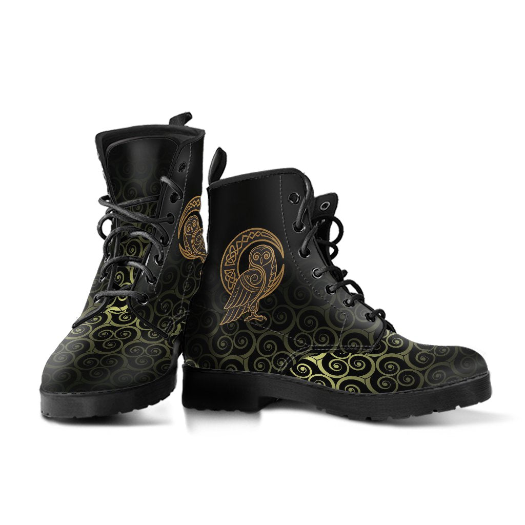 Viking Leather Boots Owl Celtic On Triskels Background