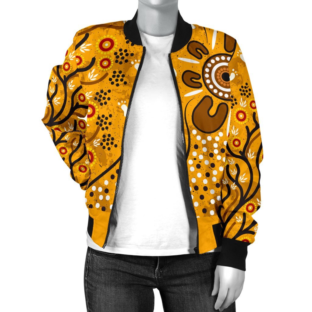 Women Bomber Jacket - Aboriginal Art In Spring Style